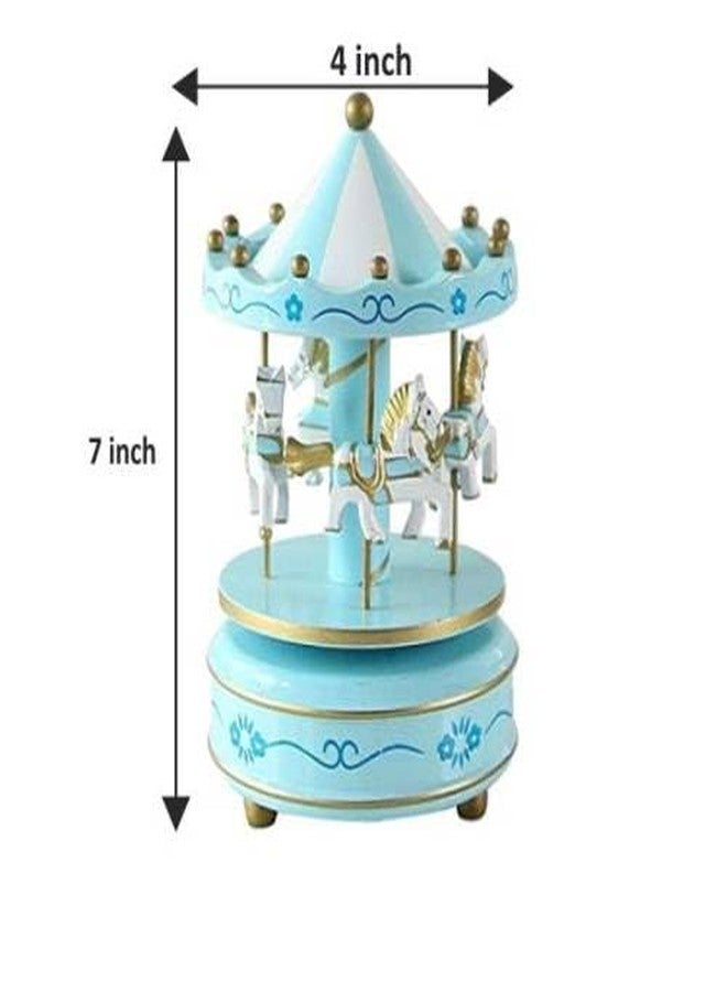 OM KRAFT Cake Topper Carousel Horse Music Box - Rotating Musical Merry Go Round Toy for Kids & Home Décor | Elegant Birthday Gift, Anniversary & Christmas Present (Blue & White) - Image 2